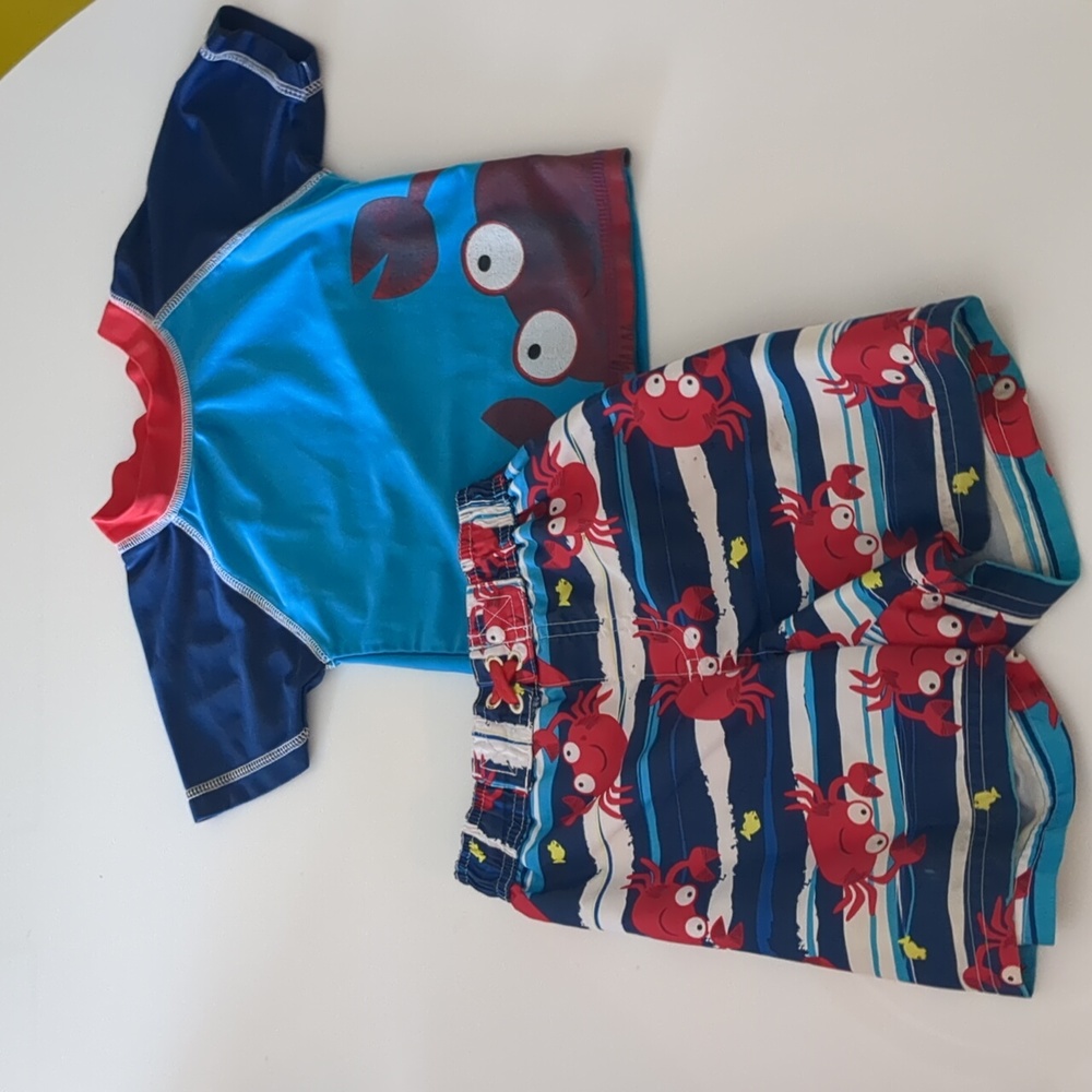 Adorable Wippette Crab Swim Trunks and Rash Guard- 2T